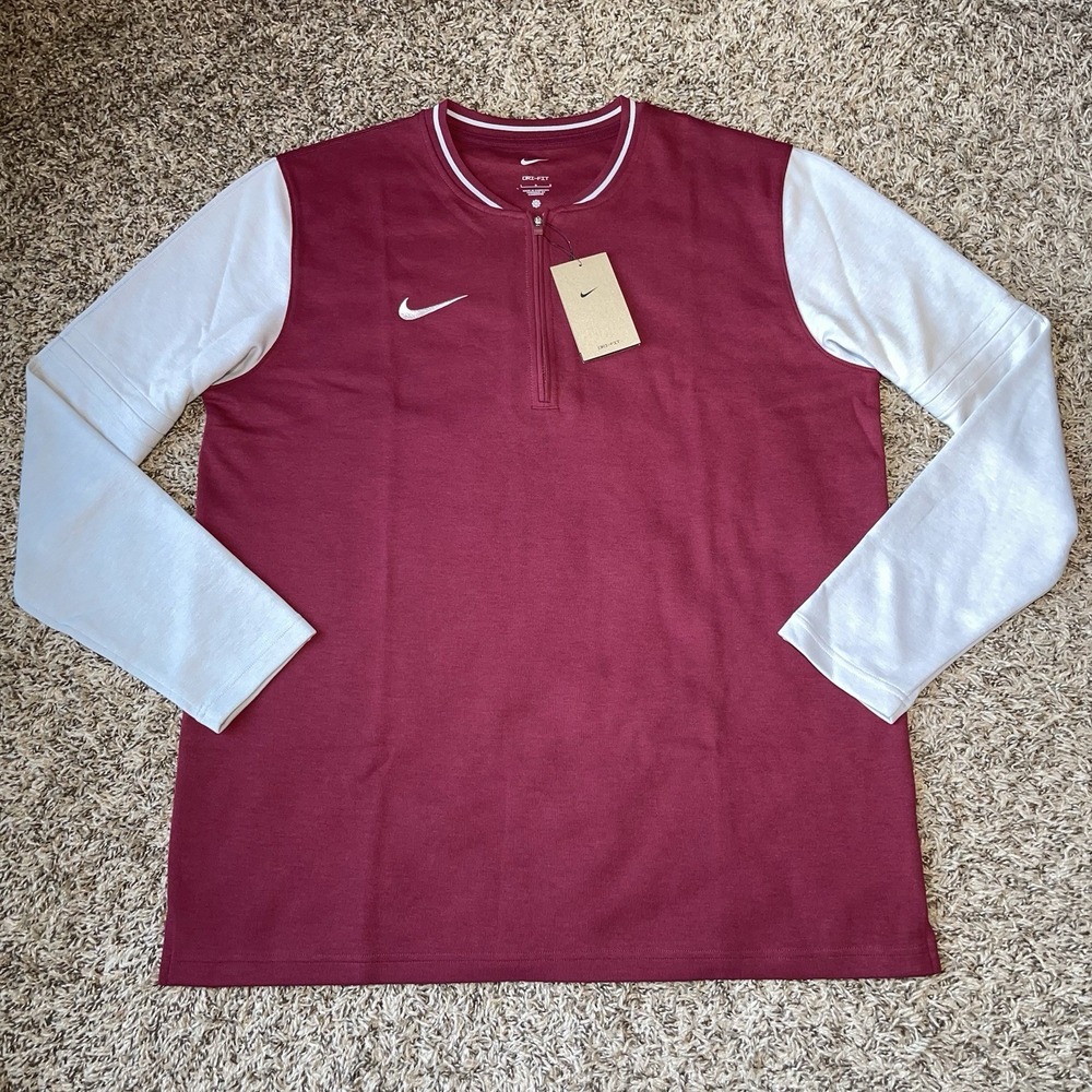 Nike Football Coaches 1/2 Zip Long Sleeve Mens Size Large Maroon Grey Dri Fit